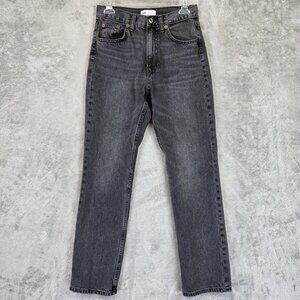 Zara Tapered Jeans Womens 4 Gray Charcoal Wash High Rise Denim Pants